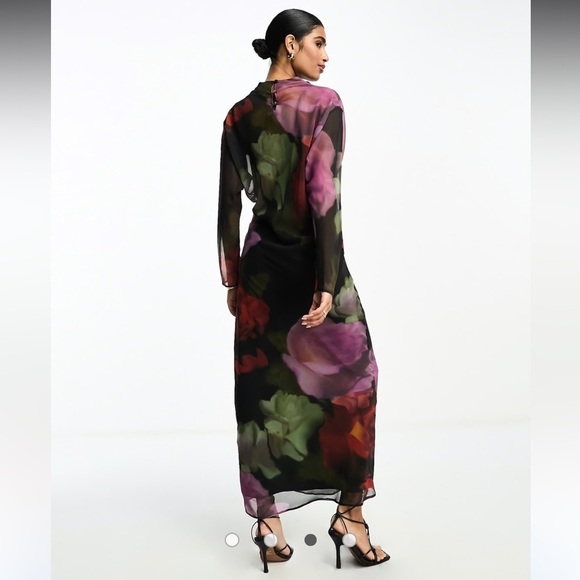 NWT ASOS DESIGN chiffon maxi dress blurred floral print with turtleneck size 8 - Picture 3 of 12